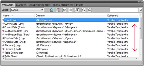 Variable dialog box