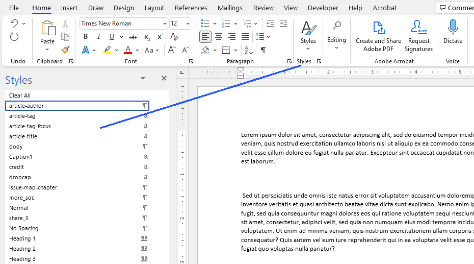 Styles panel in Word